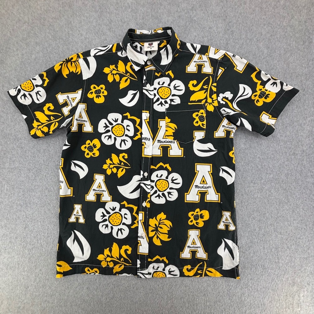 Wes and Willy Appalachian State Mountaineers Black Floral Button Down Shirt MenS